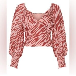 SLATE & WILLOW ZEBRA PRINT CORAL AND RED BLOUSE SIZE L